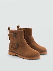 Mango Brown Buckle Leather Ankle Brown Boots - Image 2 of 3