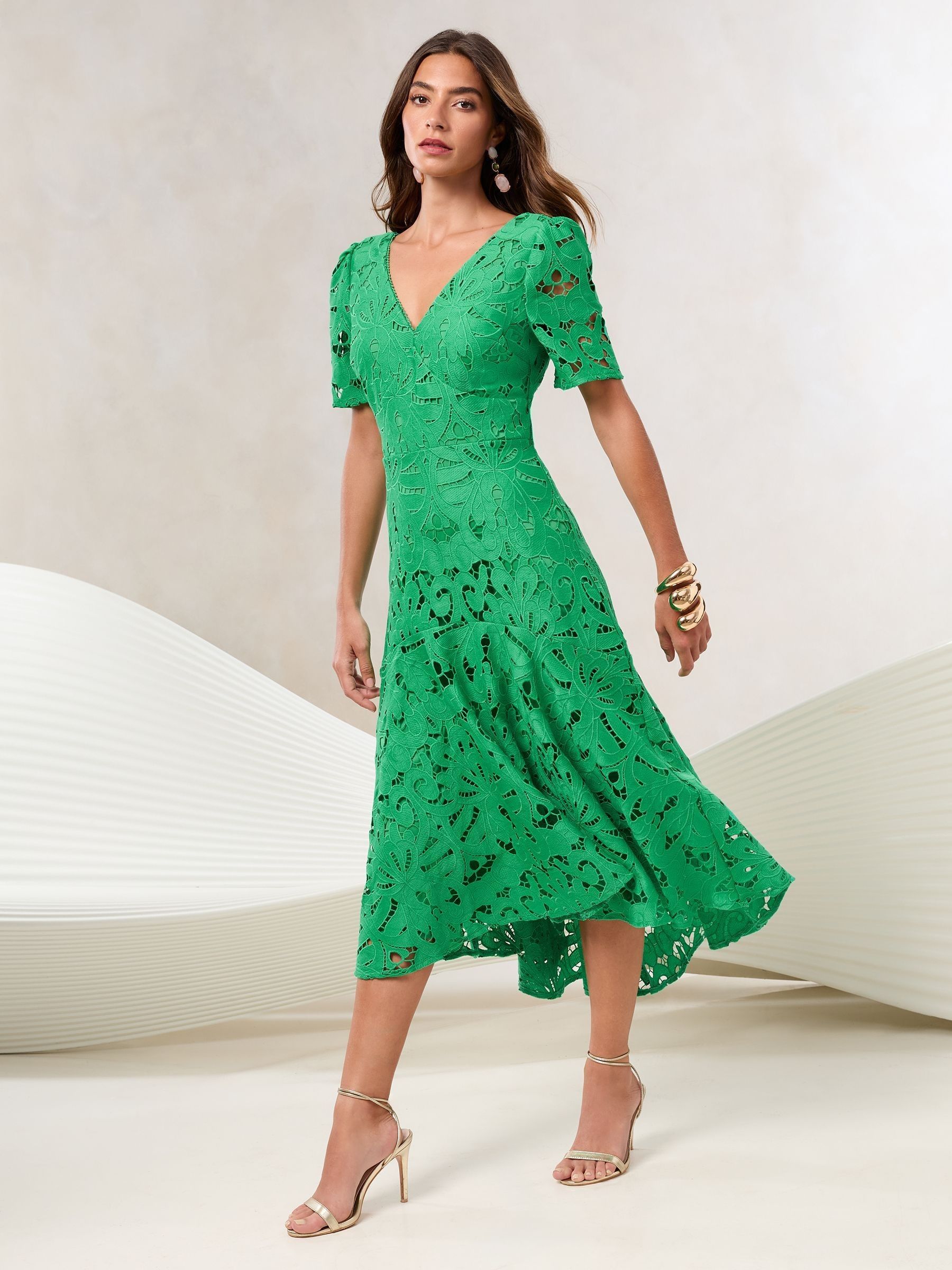 Buy Lipsy Green Premium Broderie Lace Short Sleeve V-Neck