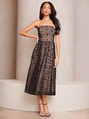 Lipsy Black Premium Lace Bandeau Prom Midi Dress - Image 4 of 4