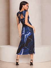 Lipsy Blue Mineral Print Sequin Embelished Sleeveless Midi Dress - Image 4 of 5