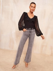 Friends Like These Black Dobby Sleeves Knitted Top - Image 2 of 4