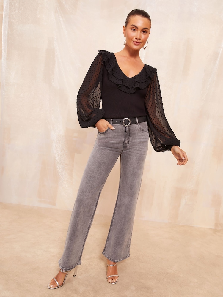 Friends Like These Black Dobby Sleeves Knitted Top - Image 2 of 4