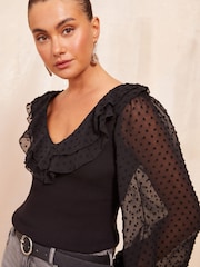 Friends Like These Black Dobby Sleeves Knitted Top - Image 3 of 4