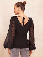 Friends Like These Black Dobby Sleeves Knitted Top - Image 4 of 4