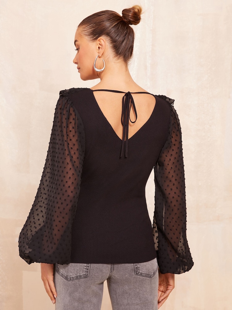 Friends Like These Black Dobby Sleeves Knitted Top - Image 4 of 4