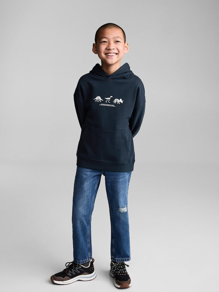 Mango Blue Dinosaur Print 100% Cotton Hoodie - Image 1 of 6