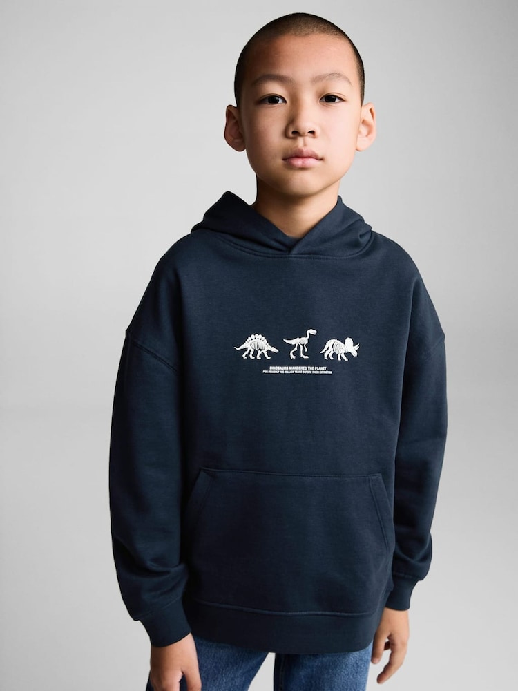 Mango Blue Dinosaur Print 100% Cotton Hoodie - Image 2 of 6
