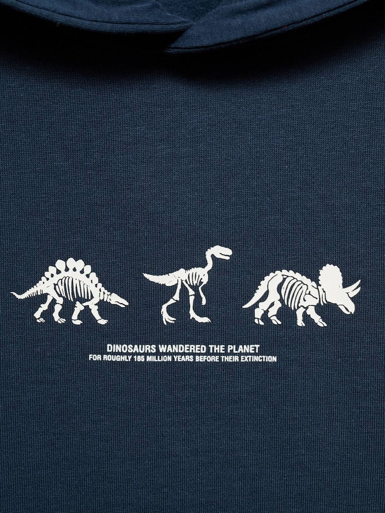 Mango Blue Dinosaur Print 100% Cotton Hoodie - Image 6 of 6