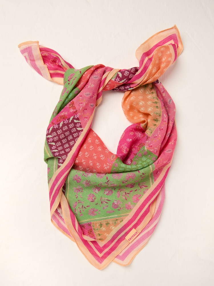FatFace Pink Patchwork Printed Hair Scarf - Image 1 of 2