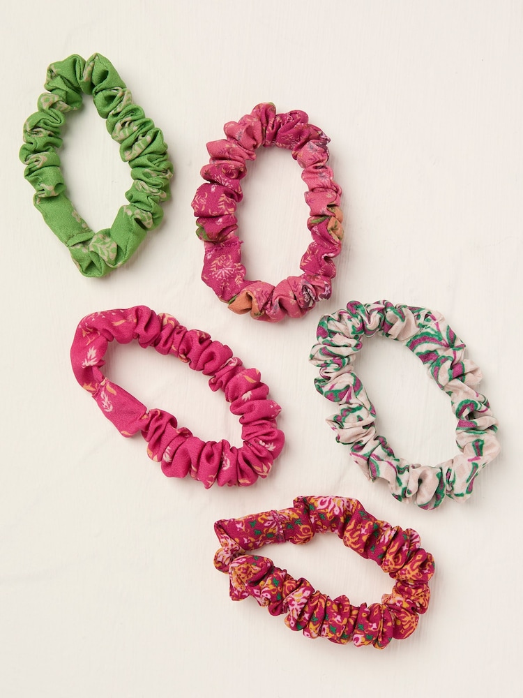 FatFace Pink Fire Print Scrunchies 5 Pack - Image 1 of 2