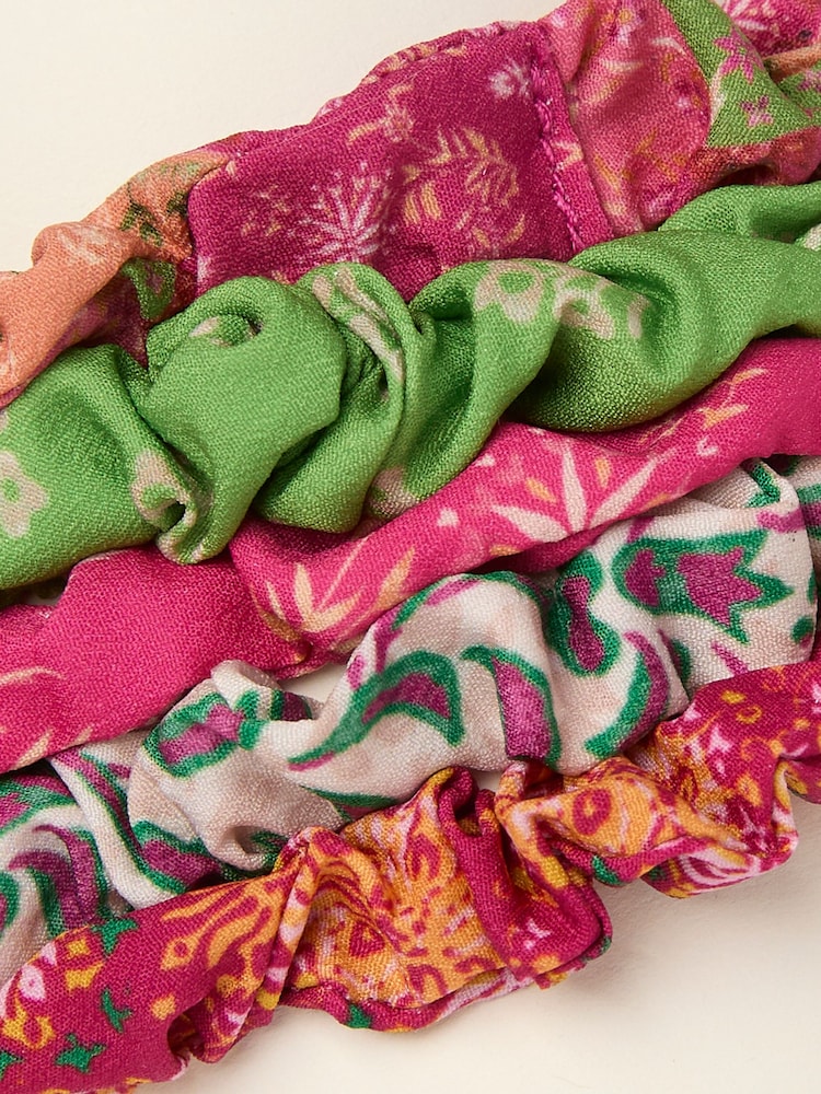 FatFace Pink Fire Print Scrunchies 5 Pack - Image 2 of 2
