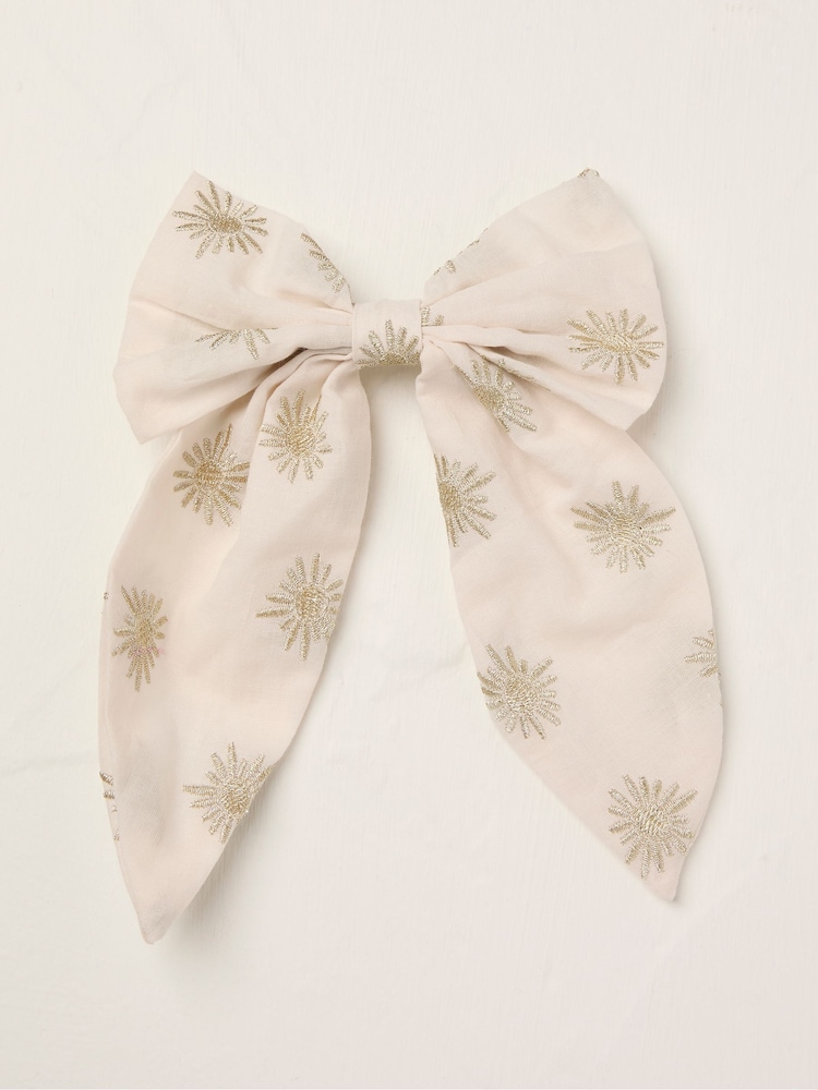 FatFace Ivory 100% Cotton Embroidered Hair Bow - Image 1 of 2