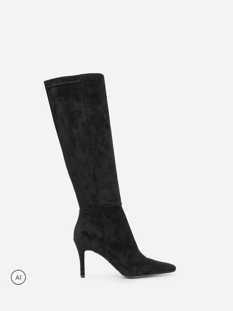 Simmi London Black Burney Knee High Stretch Heeled Boots - Image 2 of 4 Simmi London Black Burney Knee High Stretch Heeled Boots - Image 2 of 4