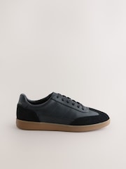 Black Smart Casual Lace-Up Trainers with Suede Trim - Image 1 of 6