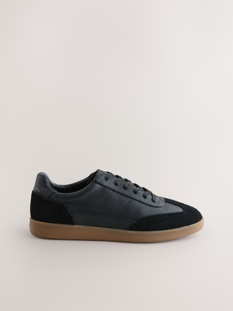 Black Smart Casual Lace-Up Trainers with Suede Trim - Image 1 of 6