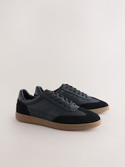 Black Smart Casual Lace-Up Trainers with Suede Trim - Image 2 of 6