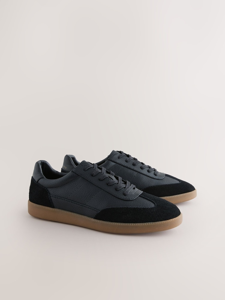 Black Smart Casual Lace-Up Trainers with Suede Trim - Image 2 of 6