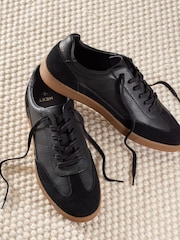 Black Smart Casual Lace-Up Trainers with Suede Trim - Image 3 of 6