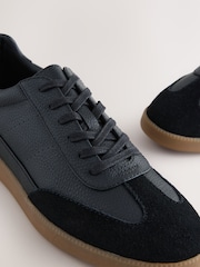Black Smart Casual Lace-Up Trainers with Suede Trim - Image 4 of 6