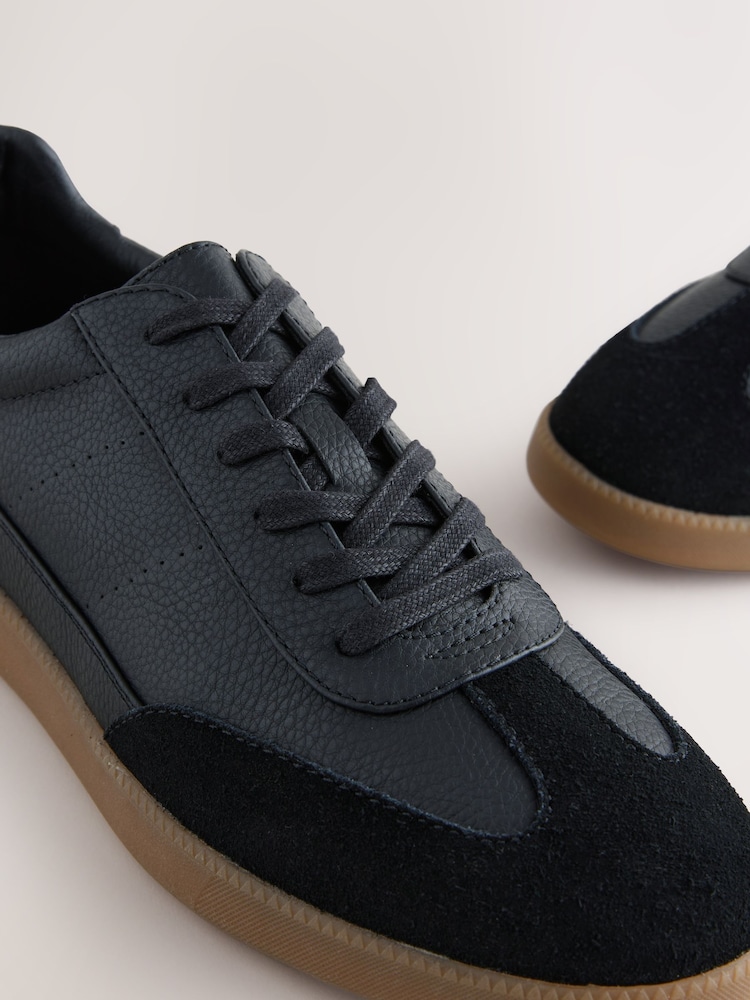 Black Smart Casual Lace-Up Trainers with Suede Trim - Image 4 of 6