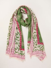FatFace Green Woodblock Printed Lightweight Scarf - Image 1 of 2