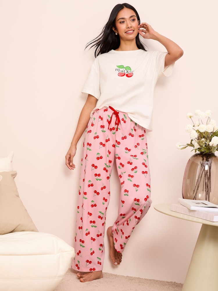 Friends Like These Pink T-Shirt and Trousers Jersey 100% Cotton Pyjamas Set - Image 2 of 4