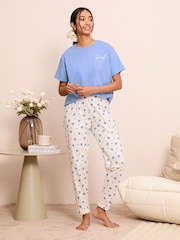 Friends Like These Blue T-Shirt and Trousers Jersey 100% Cotton Pyjamas Set - Image 3 of 4