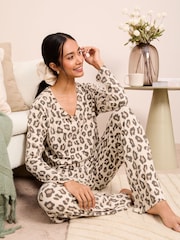 Friends Like These Brown Long Sleeve Ribbed Pyjama Set - Image 1 of 4