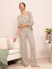 Friends Like These Brown Long Sleeve Ribbed Pyjama Set - Image 2 of 4