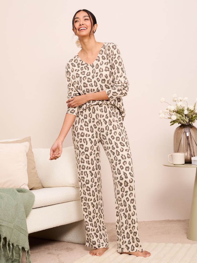 Friends Like These Brown Long Sleeve Ribbed Pyjama Set - Image 2 of 4