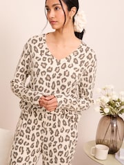 Friends Like These Brown Long Sleeve Ribbed Pyjama Set - Image 3 of 4