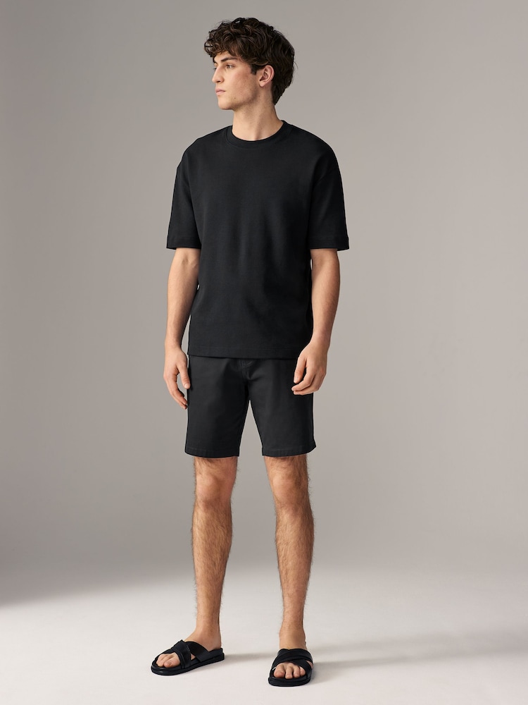 Black/Mushroom Brown Straight Fit Stretch Chino Shorts 2 Pack - Image 4 of 10