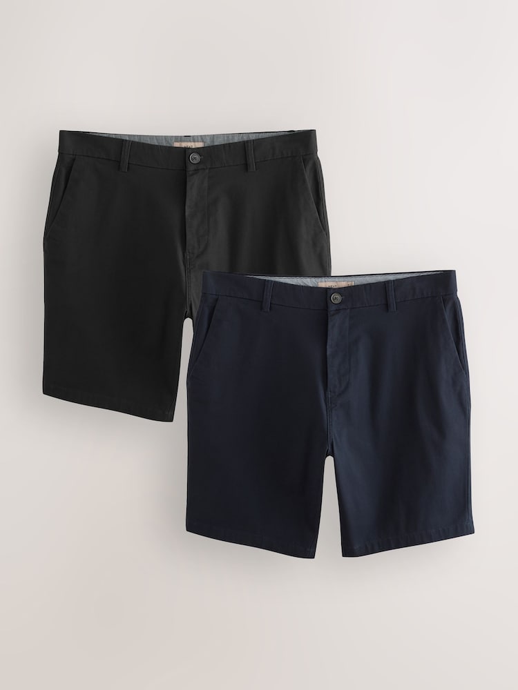 Black/Navy Straight Fit Stretch Chino Shorts 2 Pack - Image 1 of 13