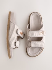self. Grey Textured Double Band Slider Slippers - Image 1 of 5