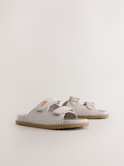 self. Grey Textured Double Band Slider Slippers - Image 2 of 5