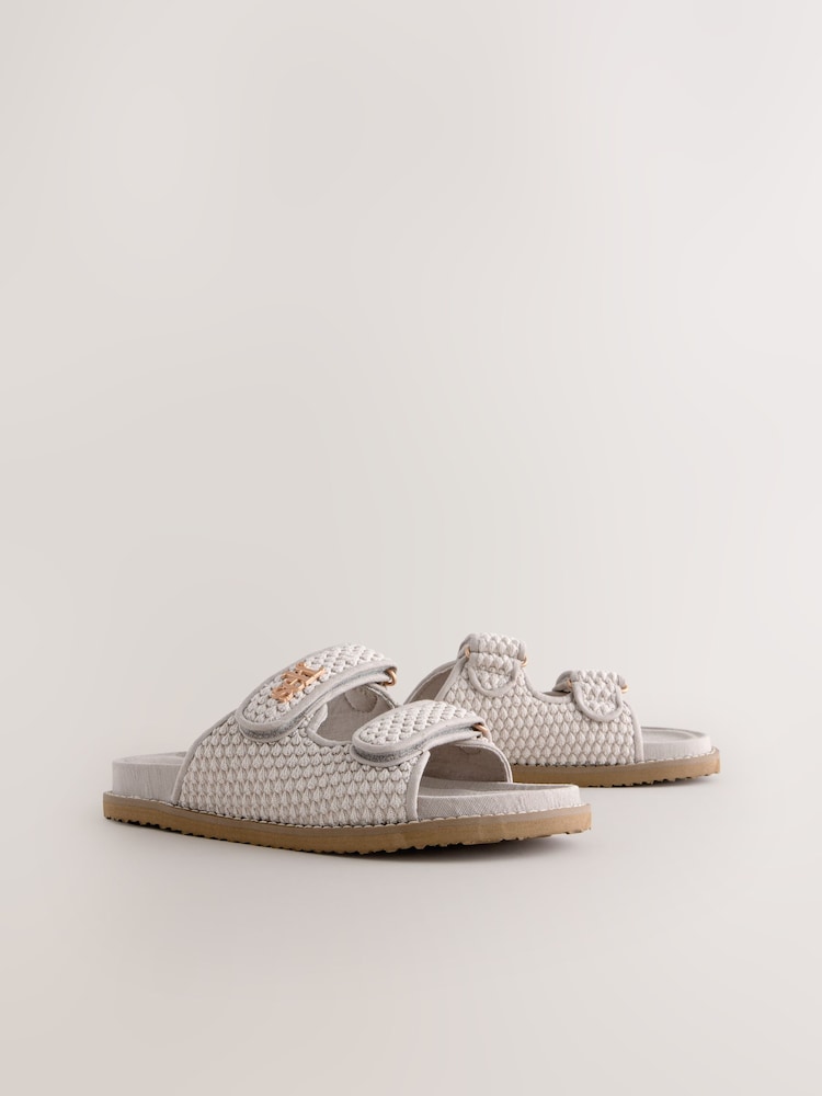 self. Grey Textured Double Band Slider Slippers - Image 2 of 5