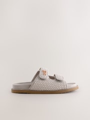 self. Grey Textured Double Band Slider Slippers - Image 3 of 5