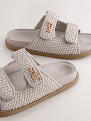 self. Grey Textured Double Band Slider Slippers - Image 4 of 5