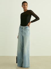 Reiss Black Bernice Lace Double-Layer Bodysuit - Image 1 of 6