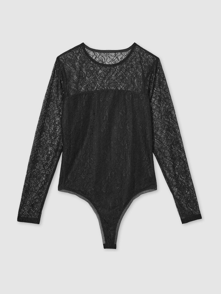 Reiss Black Bernice Lace Double-Layer Bodysuit - Image 2 of 6