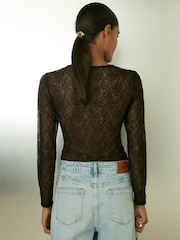Reiss Black Bernice Lace Double-Layer Bodysuit - Image 5 of 6