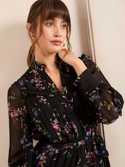 Love & Roses Black Petite High Neck Ruffle Mini Dress - Image 2 of 4