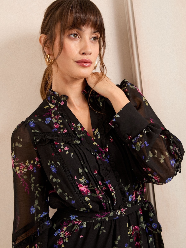 Love & Roses Black Petite High Neck Ruffle Mini Dress - Image 2 of 4