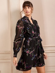 Love & Roses Black Petite High Neck Ruffle Mini Dress - Image 3 of 4