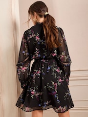 Love & Roses Black Petite High Neck Ruffle Mini Dress - Image 4 of 4