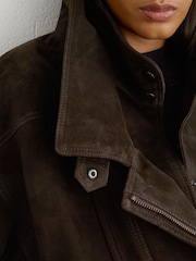 Reiss Coffee Brown Noa Suede Double-Layer Relaxed-Fit Jacket - Image 4 of 8