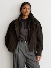 Reiss Coffee Brown Noa Suede Double-Layer Relaxed-Fit Jacket - Image 5 of 8