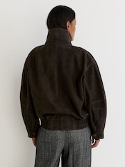 Reiss Coffee Brown Noa Suede Double-Layer Relaxed-Fit Jacket - Image 7 of 8