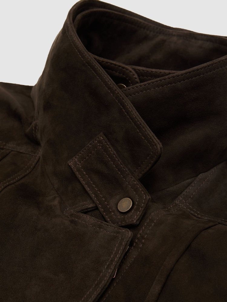 Reiss Coffee Brown Noa Suede Double-Layer Relaxed-Fit Jacket - Image 8 of 8 Reiss Coffee Brown Noa Suede Double-Layer Relaxed-Fit Jacket - Image 8 of 8