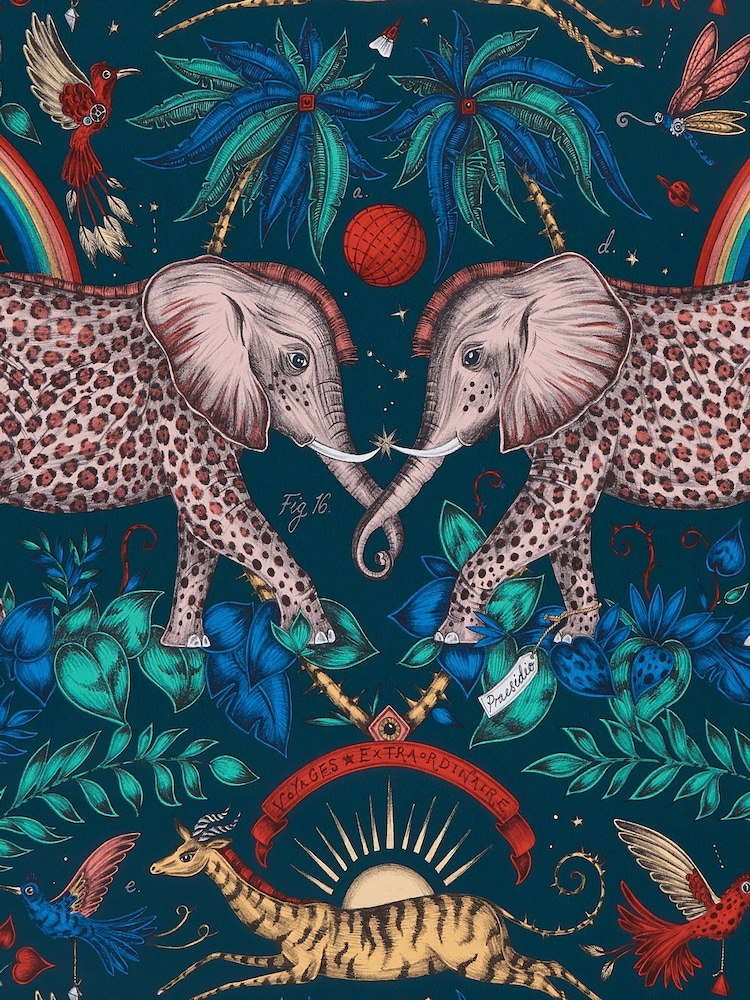 Clarke and Clarke Zambezi Navy Emma J Shipley Wilderie Zambezi 10M Wallpaper - Image 1 of 1
